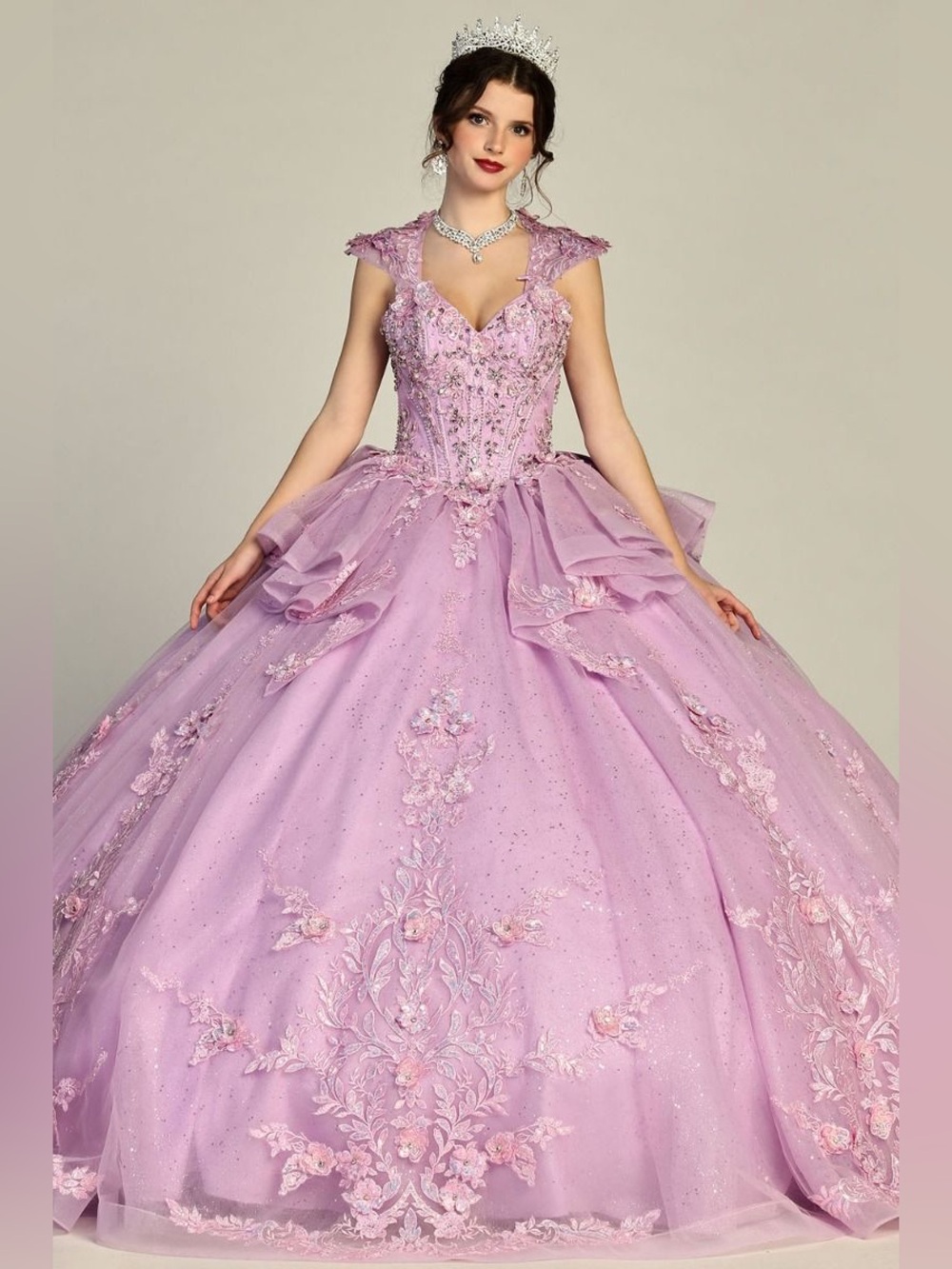 Lilac Quinceañera Ball Gown with Floral Appliqués